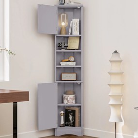 Dulap de baie triunghiular, cu rafturi reglabile și uși duble, 37x24,5x170 cm, Gri