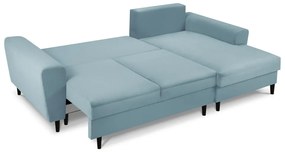 Colțar albastru deschis extensibil, cu spațiu de depozitare cu tapițerie din catifea reiată (cu colț pe partea dreaptă, cu șezlong) Kyoto – Cosmopolitan Design