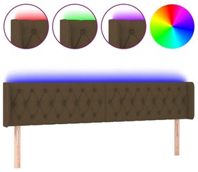 Tablie de pat cu LED, maro inchis, 203x16x78 88 cm, textil 1, Maro inchis, 203 x 16 x 78 88 cm
