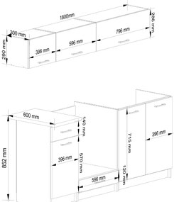 Set de bucătărie 180 cm Ozara IV (Alb + beton). 1071175