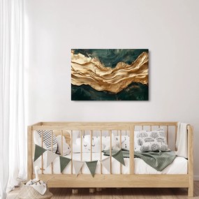 Tablou - Abstracție verde cu auriu II. (90x60 cm)