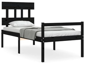 3195385 vidaXL Cadru de pat cu tăblie single, negru, lemn masiv