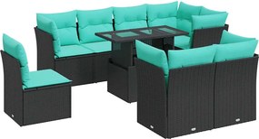 vidaXL Set mobilier grădină perne 9 piese negru poliratan/lemn acacia