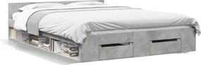 vidaXL Cadru de pat cu sertare, gri beton, 120x200 cm, lemn prelucrat
