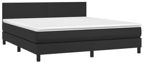 Pat box spring cu saltea, negru, 160x200 cm, piele ecologica Negru, 160 x 200 cm, Design simplu