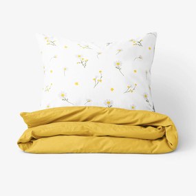 Goldea lenjerie de pat din 100% bumbac duo - mușețel cu galben-miere 200 x 200 și 2buc 50 x 70 cm (din două bucăți, cusătură pe mijloc)