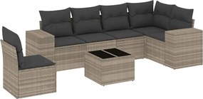 vidaXL Set canapele de grădină cu perne, 7piese gri deschis poliratan