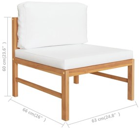 Set mobilier gradina cu perne crem, 8 piese, lemn masiv de tec Crem, 2x colt + 4x mijloc + suport pentru picioare + masa, 1