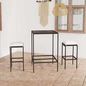 Set mobilier bar de gradina cu perne, 3 piese, negru, poliratan Negru, 3