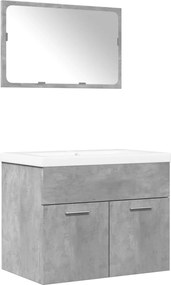 vidaXL Set mobilier de baie, 3 piese, gri beton, lemn compozit