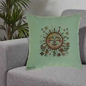 Perna Decorativa Soare Retro Boho Floral, 40x40 cm, Verde, Husa Detasabila, Perna Inclusa, BEKZ®