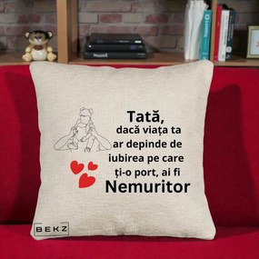 Cadou pentru Tata - Perna Personalizata Tata Nemuritor Mesaj, 40x40 cm, Bej Canapea, Husa Detasabila, Perna Inclusa, BEKZ®
