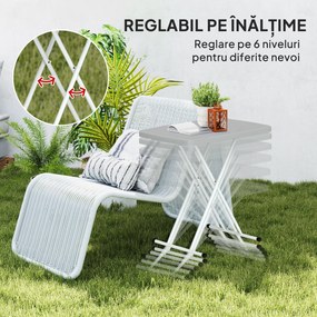 Outsunny Măsuță de Cafea Pliabilă, Reglabilă pe Înălțime și Portabilă, cu Blat HDPE și Cadru Metalic, 76x50x74 cm, Alb | Aosom Romania