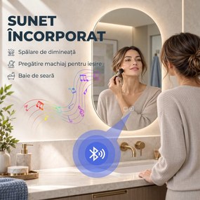 HOMCOM Oglindă de Baie cu LED 60x90 cm, Fără Ramă, 3 Culori Reglabile | Aosom Romania