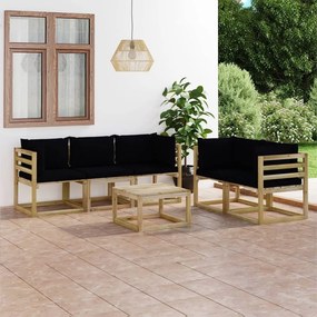 Set mobilier de gradina cu perne negre, 6 piese