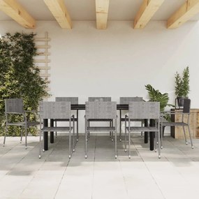 3203303 vidaXL Set mobilier de grădină, 9 piese, gri&negru, poliratan și oțel