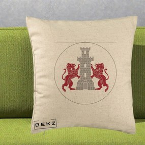Perna Personalizata Cetatea Turnu Magurele Heraldic, 40x40 cm, Bej, Husa Detasabila, Perna Inclusa, BEKZ®