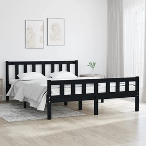 810653 vidaXL Cadru de pat mic dublu, negru, 120x190 cm, lemn masiv