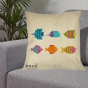 Perna Decorativa Pesti Colorati Cartoon, 40x40 cm, Crem, Husa Detasabila, Perna Inclusa, BEKZ®
