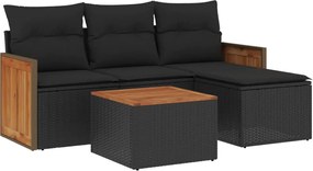 vidaXL Set mobilier de grădină cu perne, 5 piese, negru, poliratan