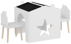 AIYAPLAY Set de 3 Piese cu 2 Scaune pentru Copii și Măsuță cu Tablă, Mobilier pentru Copii, 61x58x59 cm, Alb | Aosom Romania