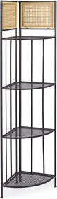 Raft fier forjat pentru colt 4 polite negru si rattan natur Elyot 49 cm x 34 cm x 162 h