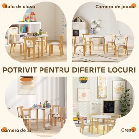 AIYAPLAY Set Masă și Scaune pentru Copii 3-8 Ani 5 piese cu Margini Rotunjite din Lemn Alb | Aosom Romania