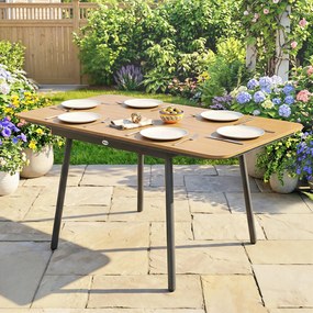 Outsunny Masă de grădină 140 x 80 cm pentru 6 persoane rezistentă la rugină masă de exterior cu blat WPC Picioare reglabile, Teak | Aosom Romania