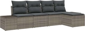 vidaXL Set de canapele pentru grădină cu pernă 5 pcs Gri poliratan