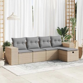 vidaXL Set canapele de grădină cu perne, 5 piese, bej, poliratan