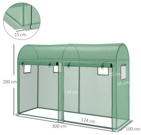 Outsunny Sera Tunel cu 2 Usi si 4 Ferestre Cadru in otel Acoperire in PE, Verde 300x100x200cm | Aosom Romania