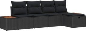 vidaXL Set de canapele pentru grădină cu pernă 5 pcs Negru Rattan poli