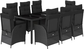vidaXL Set mobilier de grădină cu perne, 9 piese, negru, poliratan