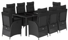 3213074 vidaXL Set mobilier de grădină cu perne, 9 piese, negru, poliratan