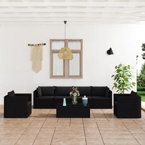 3059500 vidaXL Set mobilier de grădină cu perne, 7 piese, negru, poliratan