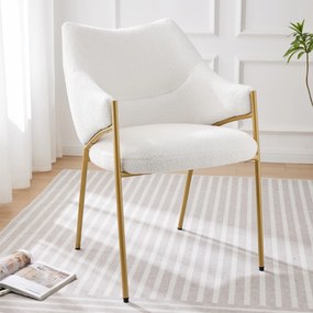 Scaun de prânz cu brațe, țesătură Sherpa, pernă de șezut groasă, spătar ergonomic, 52.5×48×83.7 cm, Bej