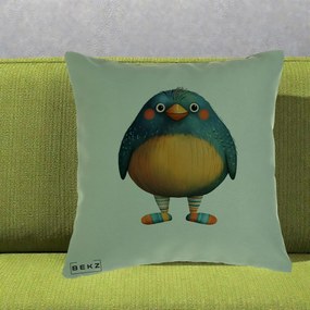 Perna Decorativa Pasare Teal cu Sosete Dunghi, 40x40 cm, Verde, Husa Detasabila, Perna Inclusa, BEKZ®