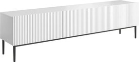 Comodă TV cu sertar Nicole 200 cm cu picioare metalice - alb mat / picioare negre