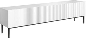 Comodă TV Nicole 200 cm cu picioare metalice și sertar - alb mat / picioare negre