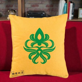 Perna Decorativa Ornament Turcoaz Fleur de Lis, 40x40 cm, Galben, Husa Detasabila, Perna Inclusa, BEKZ®