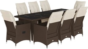 vidaXL Set bistro de grădină cu perne, 9 piese, maro, poliratan