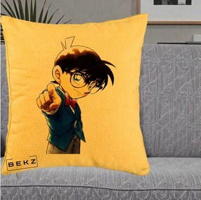 Perna Personalizata Detective Conan Conan Arata, 40x40 cm, Galben, Husa Detasabila, Perna Inclusa, BEKZ®