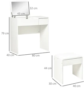 HOMCOM Set Mobilier pentru Toaletă cu Oglindă, Taburet și Sertar, Design Elegant, Masa Consola Alb | Aosom Romania