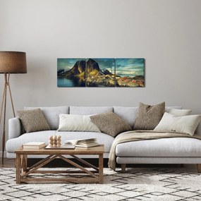 Tablou cu sat de pescari din Norvegia (cu ceas) (90x30 cm)