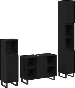 vidaXL Set de mobilier pentru baie cu ușă 3 pcs Negru Lemn compozit