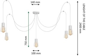 Lustră pe cablu TUBE LONG 5xE27/10W/230V alb