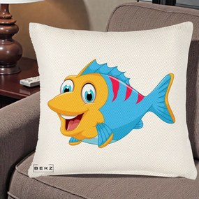 Perna Decorativa Peste Vesel Cartoon, 40x40 cm, Crem Reliefat, Husa Detasabila, Perna Inclusa, BEKZ®