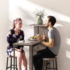 HOMCOM Set masă bar 3 piese cu depozitare, rafturi pentru vin, suporturi pentru pahare, scaune bar cu suport pentru picioare, pentru spații mici, Gri | Aosom Romania