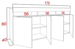 Comoda moderna cu 4 usi, usile alb lucios alb mat, 175x80x40cm, fara led, pentru living, hol, dormitor, birou, Bortis Impex