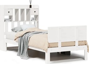vidaXL Pat cu bibliotecă fără saltea, alb, 90x200 cm, lemn masiv pin